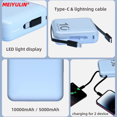 10000mAh Power Bank – Built-in USB-C Cable with Lanyard