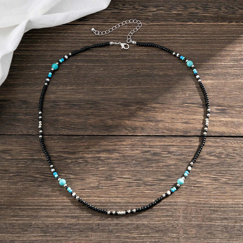 Stylish Synthetic Turquoise Necklaces for Men and Boys - Mini Black Beaded Summer Beach Jewelry