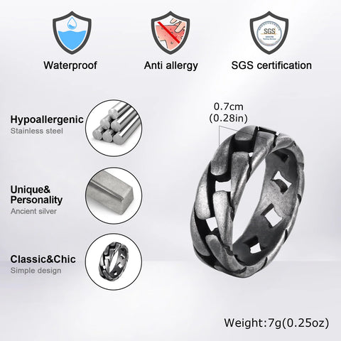 7MM Stainless Steel Ring for Men and Boys - Stylish Biker Chain Band