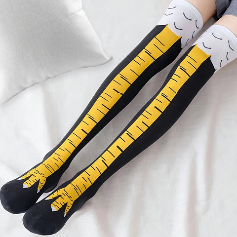 Trendy Cartoon Funny Chicken Claw Knee High Socks for Women - Fitness & Casual