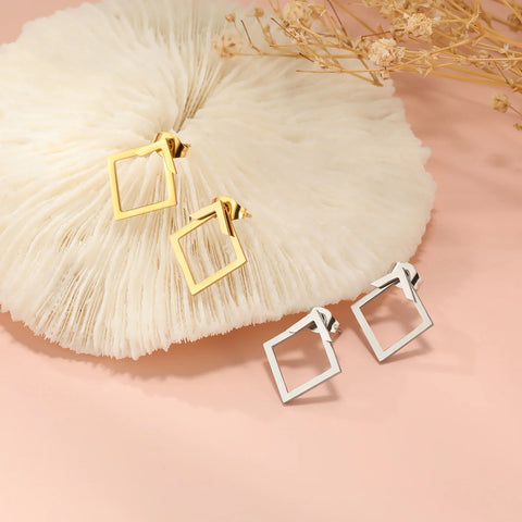 Skyrim Geometric Stainless Steel Gold Color Stud Earrings for Women