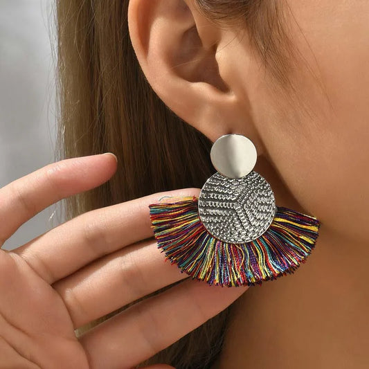 Fashion Bohemian Big Tassel Dangle Earrings for Women - Vintage White Fringe Statement Jewelry