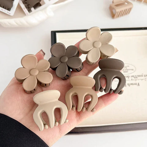 3pcs Coffee Color Small Hair Claw Clips - Simple Geometric Barrettes for Women and Girls