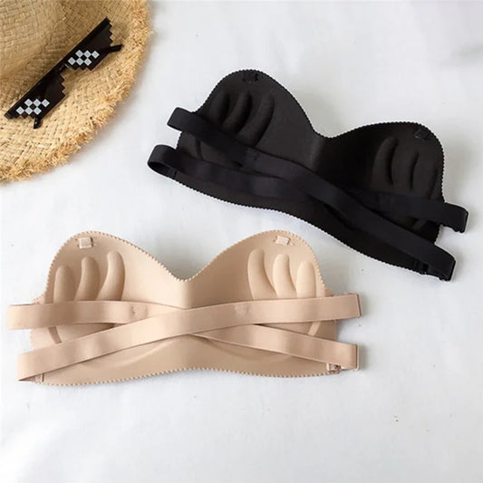 Backless Invisible Bra Push Up for Women – Seamless Strapless Lingerie in Black
