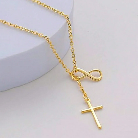 DGIDDK Stainless Steel Infinite Lucky 8 Cross Pendant Y Necklace - Women's Anti-Allergy Faith Forever Jewelry