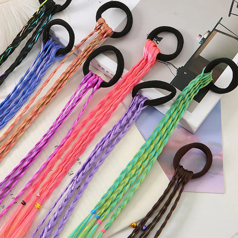Colorful Synthetic Kids Ponytail Wigs with Headbands and Rubber Bands