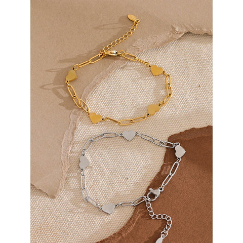 Yhpup Fashion Stainless Steel Heart Handmade Chain Bracelet Bangle - Waterproof Daily Charm Wrist Jewelry for Women
