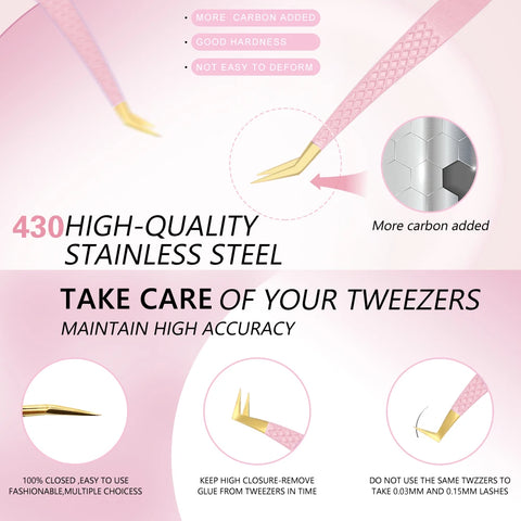 Pink Stainless Steel Eyelash Tweezers