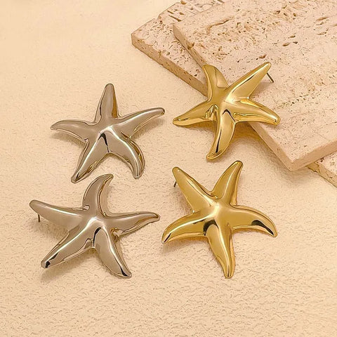 2025 New Fashion Big Starfish Shell Stud Earrings - Bohemian Gold Color Star Drop Earrings for Women
