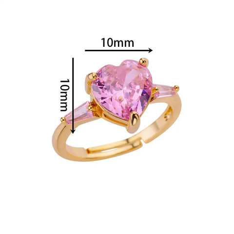 Pink Zircon Heart Rings for Women - Adjustable Gold Plated Stainless Steel Ring - 2025 Trend Wedding Aesthetic Jewelry Gift