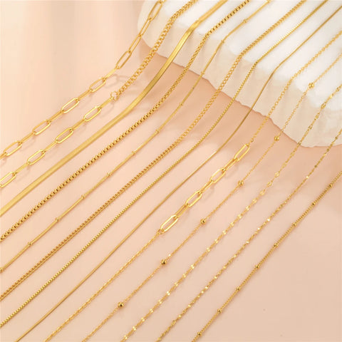 Skyrim Stainless Steel Gold Color Chain Necklace for Women – Minimalist Cuban Paperclip Twisted Snake Chain Fashion Jewelry