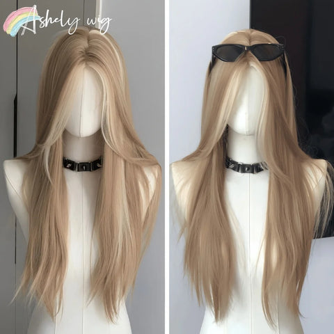 Ashley Long Straight Blonde Brown Lace Front Wig