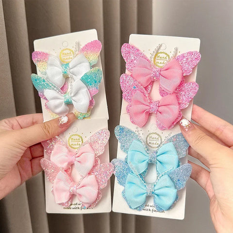 Rainbow Bows 3.15'' Glitter Butterfly Hair Clips for Women and Girls – Cute Barrettes for Kids