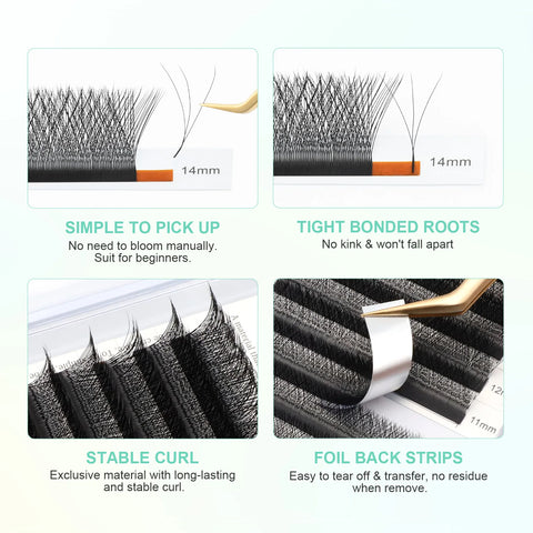 NAGARAKU 3D W Shape Natural Soft Light Hand Woven Fans Automatic Flower False Eyelashes Extensions