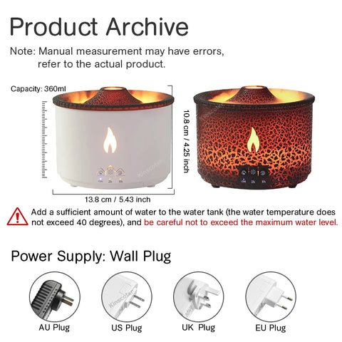 KINSCOTER Volcano Flame Aroma Diffuser - Jellyfish Smoke Ring Air Humidifier 360ml