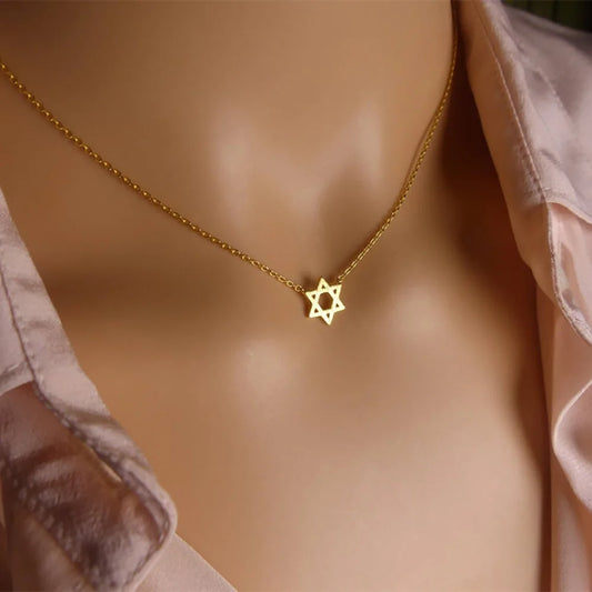 Pentagram Necklaces with Stainless Steel Chain - Star Of David Choker for Women