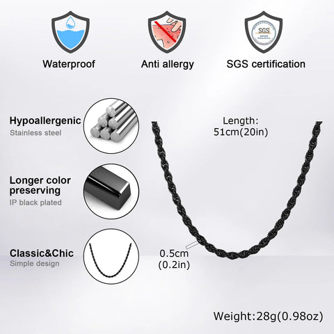 Minimalist Twist Rope Chain Necklace for Men & Women - Stylish Stainless Steel Jewelry in Gold, Silver, and Black