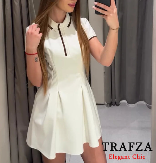 TRAFZA-Women Fashion 2025 Spring Summer Burgundy Dress Contrasting Ribbed Lapel Buttons Dress Classic Campus Angola Red Dress