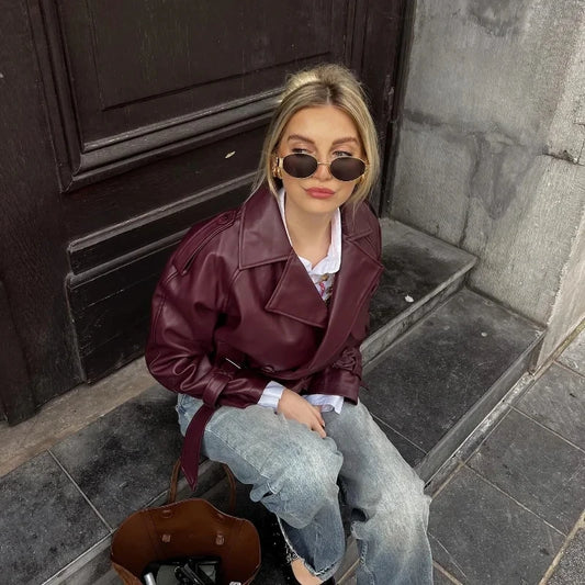 MUJER Bomberjack van imitatieleer voor dames - Stijlvol cropped jack voor streetwear