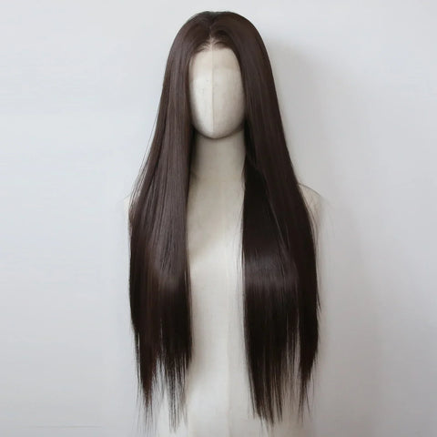 Chocolate Brown Long Straight Lace Front Wig