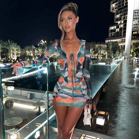 Hirigin Women Ruffle Mini Dress