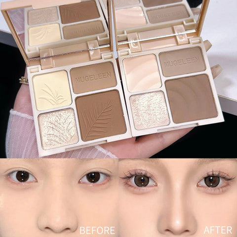 4 Colors Highlighter Contour 3D Facial Bronzer Palette - Matte Brightening Makeup
