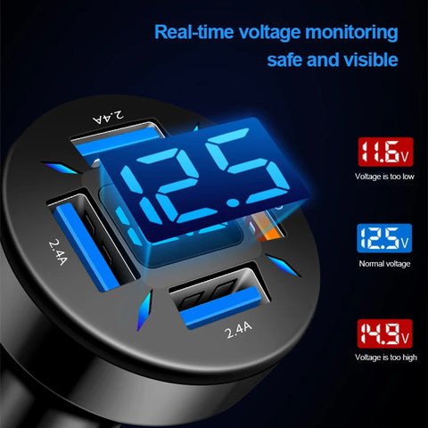 66W Quick Charge Car Phone Charger with 4 USB Ports