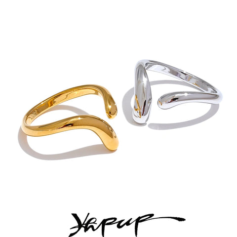 Yhpup Minimalist Stainless Steel Open Chic Adjustable Ring - 18K Golden Fashion Jewelry