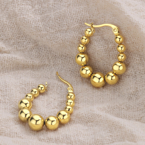Vintage Beads Earrings for Women - Gold Plated Stainless Steel Geometric Hoop Earrings - Trending Luxury Christmas Jewelry Gift
