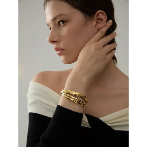 Yhpup 60mm Waterproof 316L Stainless Steel Round Smooth Bracelet Bangle - Minimalist 18k Gold Charm Jewelry for Women