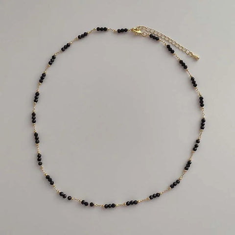 Vintage Black Crystal Glass Bead Chain Choker Necklace for Women - Handmade Jewelry for Parties