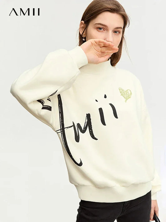 AMII Minimalist Lamb Fleece Hoodie for Women