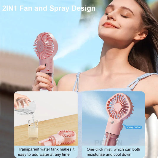 Portable Humidifier Fan - Handheld Mist Fan with USB Rechargeable Water Humidifier