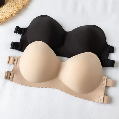 Backless Invisible Bra Push Up for Women – Seamless Strapless Lingerie in Black