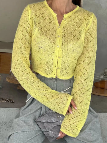 Tossy Summer Knitwear Hollow Out Cardigan voor dames - Casual Cropped Top