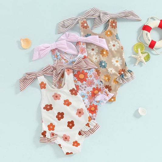 Tregren Kids Girls Floral Print Swimsuit