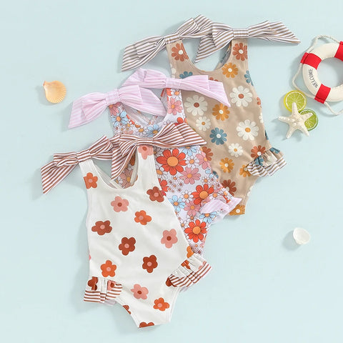Tregren Kids Girls Floral Print Swimsuit