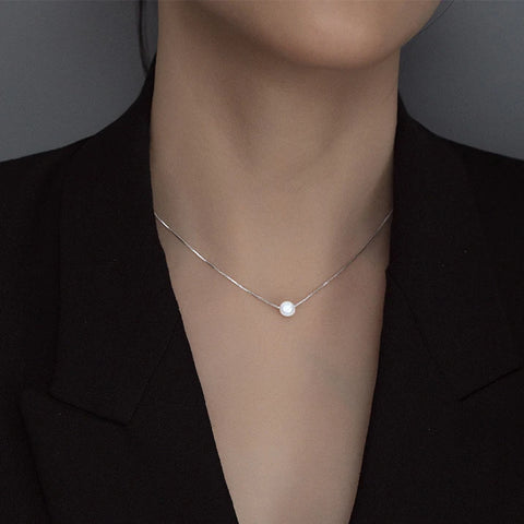 INZATT 925 Sterling Silver Pearl Pendant Choker Necklace