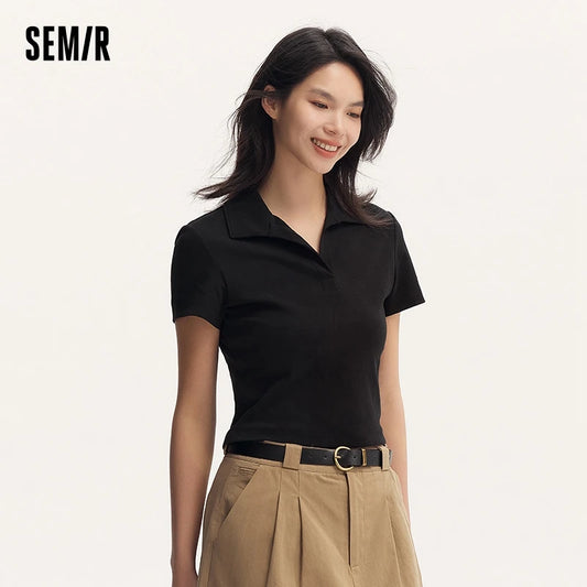 Senma Dames 2024 Zomer Slim Gebreid Poloshirt 