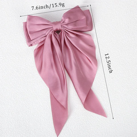 Meisjes lange grote strik drijvende satijnen clips achterhoofd haarspeld - elegante haaraccessoires