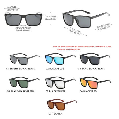 Klassieke zwarte vierkante gepolariseerde zonnebril - blauwe spiegel UV400 unisex anti-reflectie zonnebril
