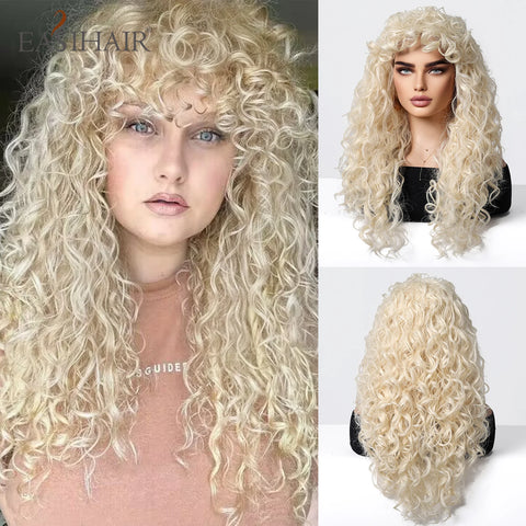 EASIHAIR Curly Synthetic Wig - Natural Platinum Blonde Long Silky Deep Water Wave for Women
