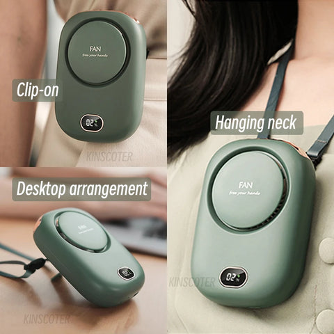 Mini Portable Outdoor Hand Fan - USB Rechargeable Hanging Neck Fan with 2000mAh Battery