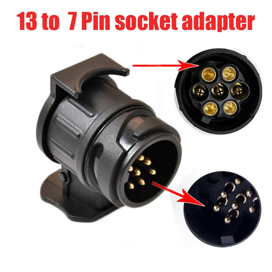 Durable 13 To 7 Pin Plug Adapter Trailer Connector - Waterproof 12V Towbar Towing Solution