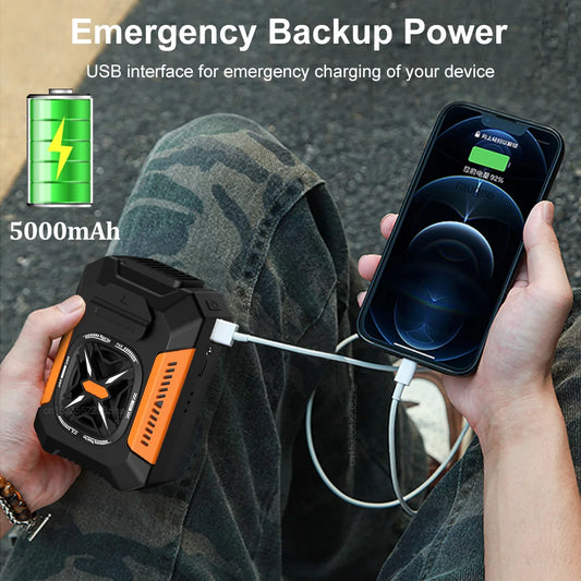 Portable Waist Fan: Outdoor Mini Clip Fan with 5000mAh Power Bank & LED Light