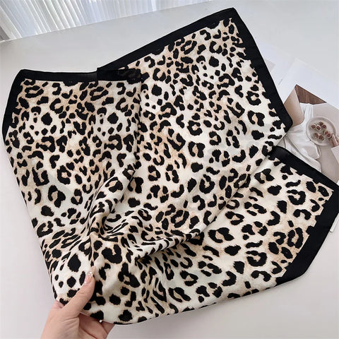 Luxury Leopard Print Silk Scarf - 70cm