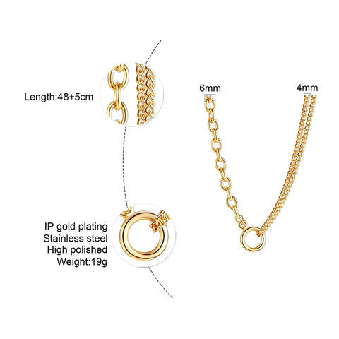 Oval Cable Link Double Cuban Chain Necklace for Women - Stainless Steel Fashion Jewelry