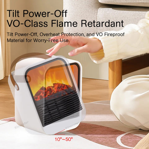 Portable Electric Heater - Stylish Desktop Fan with Flame Effect for Home Comfort