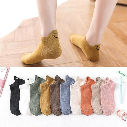 Happy Ladies Cartoon Smiley Face Ankle Socks - Comfortable & Breathable Boat Socks