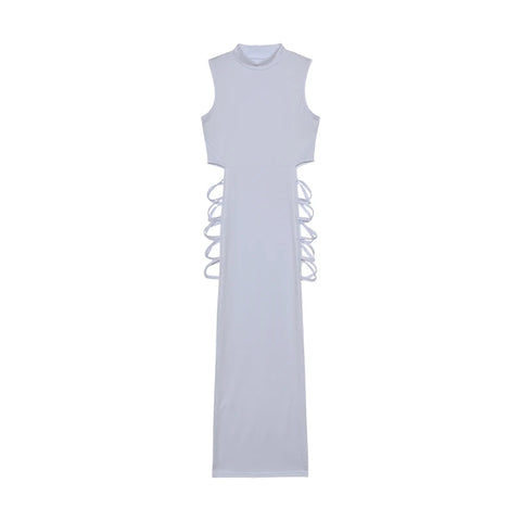 Criss Cross Cut Out Dress – Sexy Bodycon Mock Neck Sleeveless Dress for Women